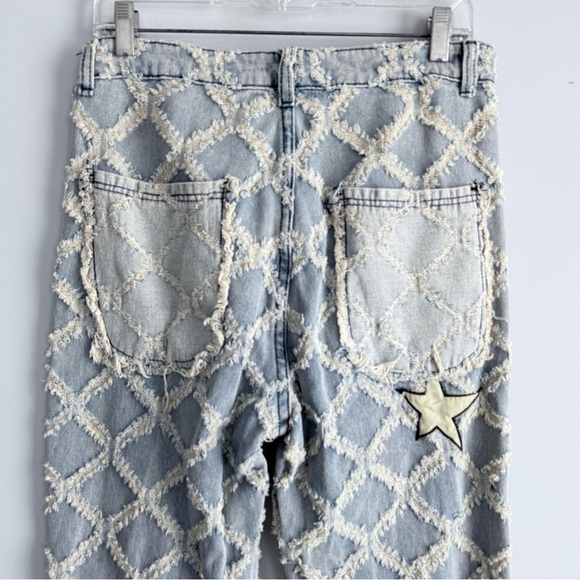 NWT Supermade High Rise Star Patch Rhombus Distressed Denim Straight Leg Jeans L - Picture 5 of 16